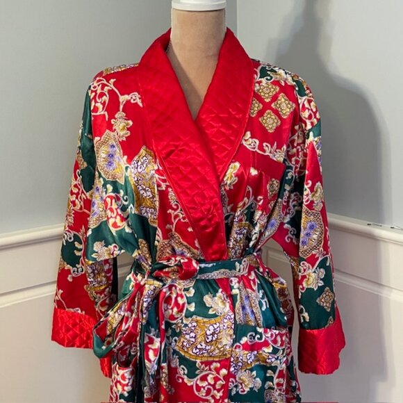 Vintage Victoria's Secret Quilted Kimono Robe Satin Baroque Retro Glam Medium - Picture 2 of 12